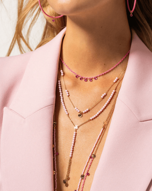 Girocollo Catena Verniciata E 5 Zirconi Rosa - gr-031 m1 r au